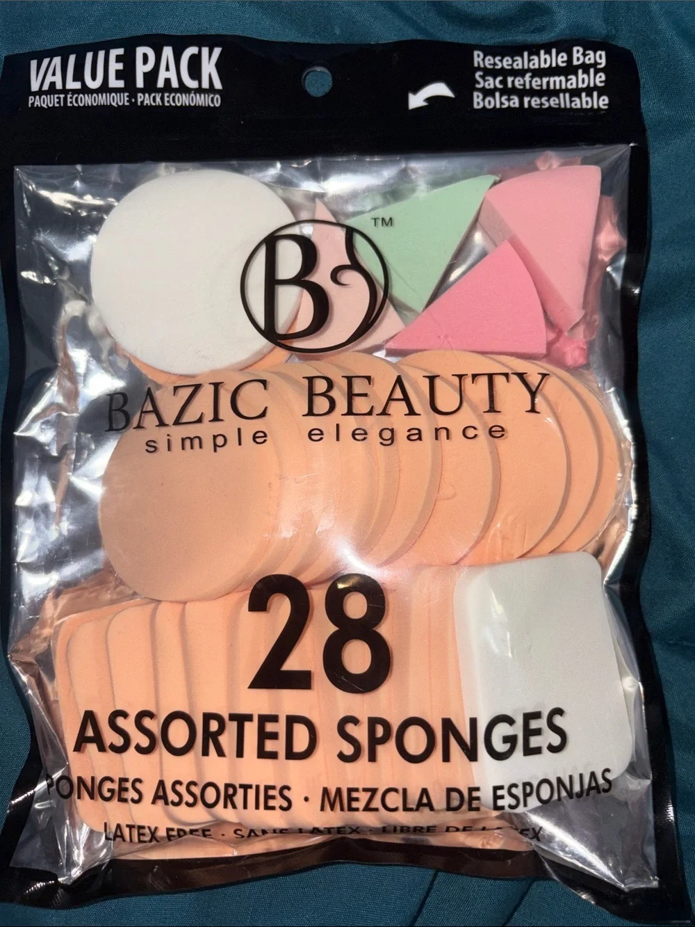 28-Piece Assorted Makeup Sponges - Peach, White, Pink, Green